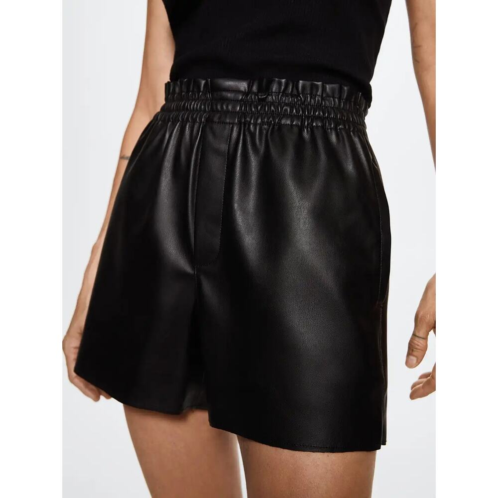 Mango Faux Leather High Rise Shorts with Elastic Waist Size XS